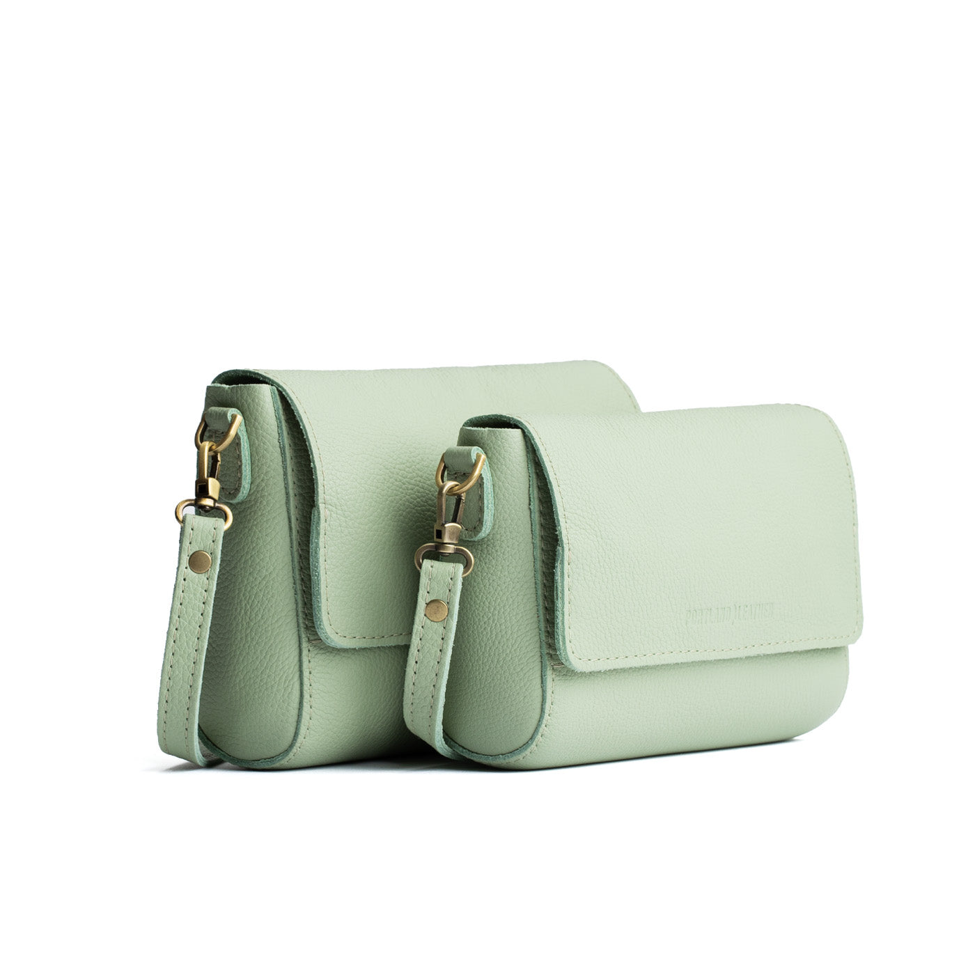 Pistachio | Side by Side of both sizes of Leather Crossbody Bag with Magnetic Messenger Bag Closure