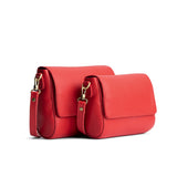 Poppy Red | Side by Side of both sizes of Leather Crossbody Bag with Magnetic Messenger Bag Closure