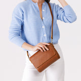 Meadow Medium | Model Wearing Leather Crossbody Bag with Magnetic Messenger Bag Closure