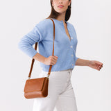 Meadow Medium | Model Wearing Leather Crossbody Bag with Magnetic Messenger Bag Closure