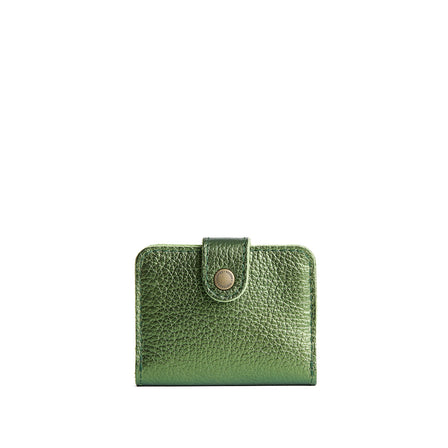 Metallic Greench | Small leather wallet with snap closed