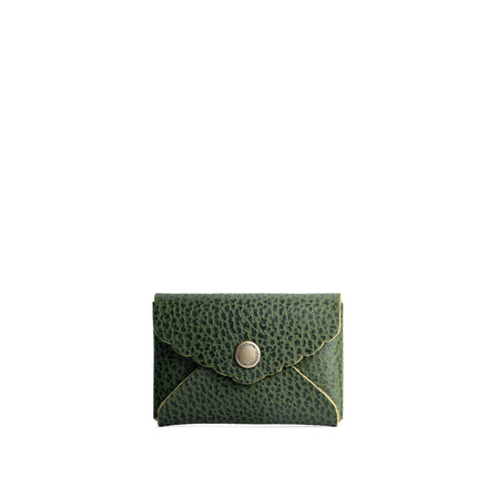 Avocado | Small leather card wallet with scalloped edge