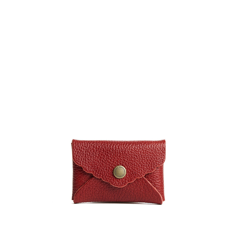 Chili Red | Small leather card wallet with scalloped edge