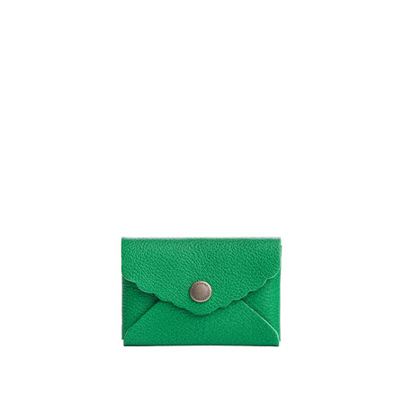 Jolly Green | Small leather card wallet with scalloped edge