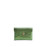 Metallic Greench | Small leather card wallet with scalloped edge closed