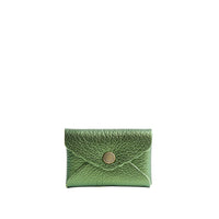 Metallic Greench | Small leather card wallet with scalloped edge closed