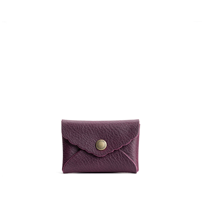 Plum | Small leather wallet with scalloped edge