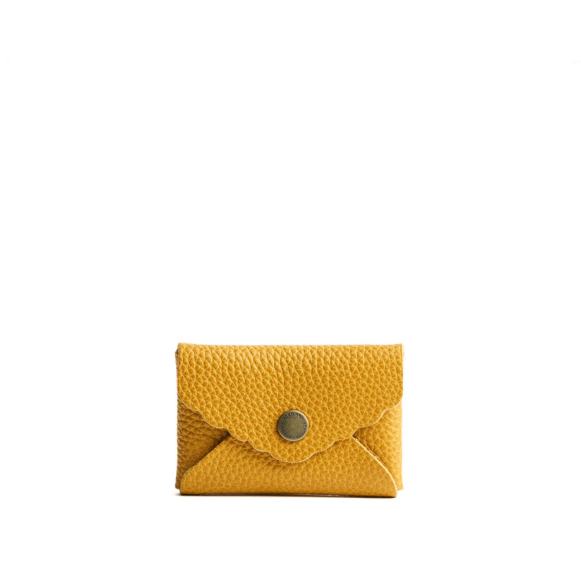 Sunshine | Small leather card wallet with scalloped edge