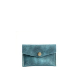 Aqua | Small leather envelope card wallet with snap closure
