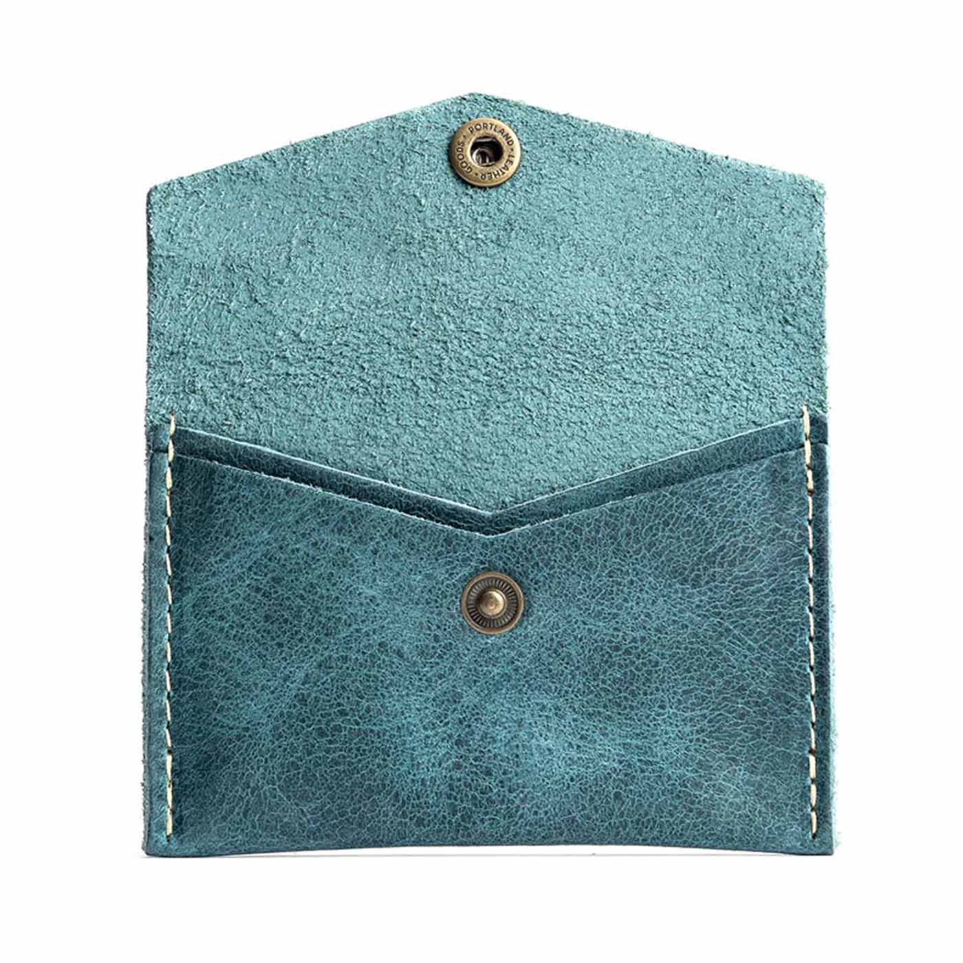 Aqua | Small leather envelope card wallet with snap closure