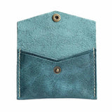 Aqua | Small leather envelope card wallet with snap closure