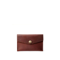 Cognac | Small leather card wallet with snap closure 