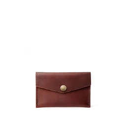 Cognac | Small leather card wallet with snap closure 