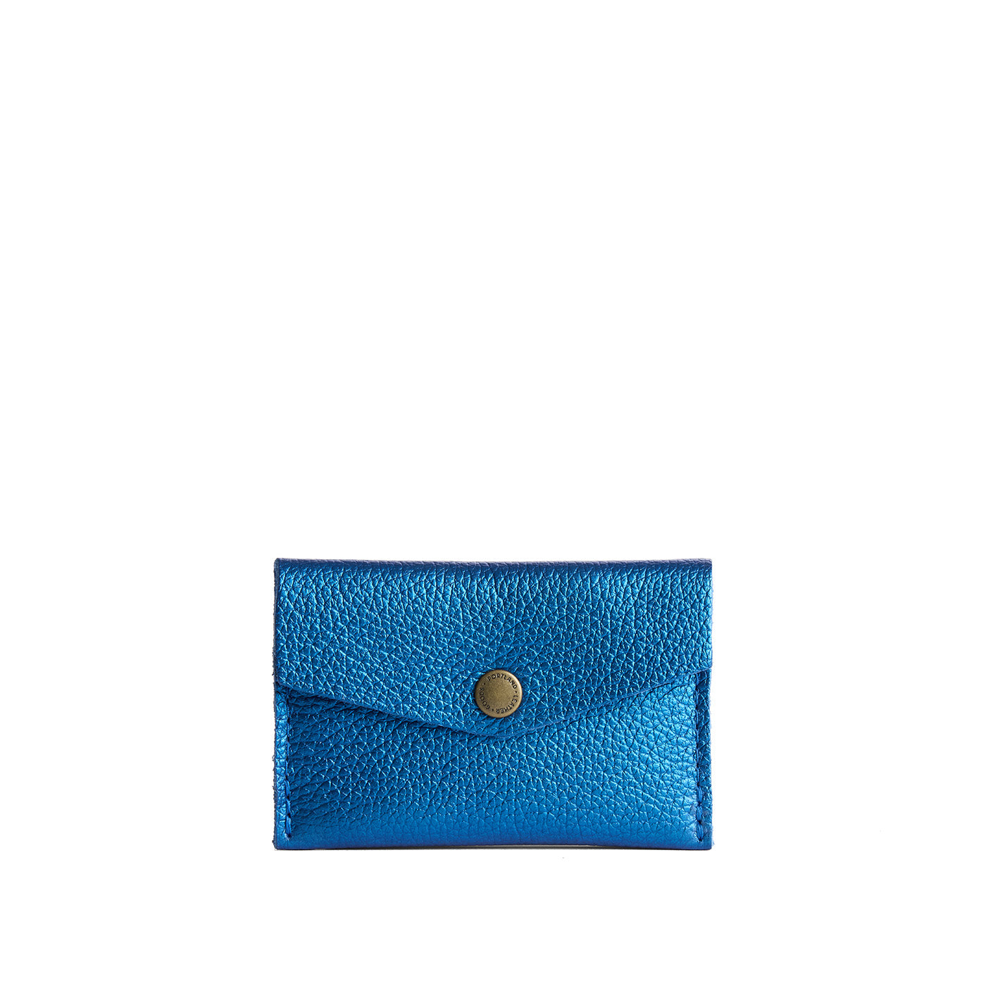Comet Blue | Small leather envelope card wallet with snap closure