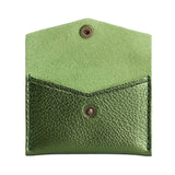 Metallic Greench | Small leather envelope card wallet with snap closure