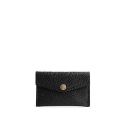 Pebbled--black | Small leather envelope card wallet with snap closure