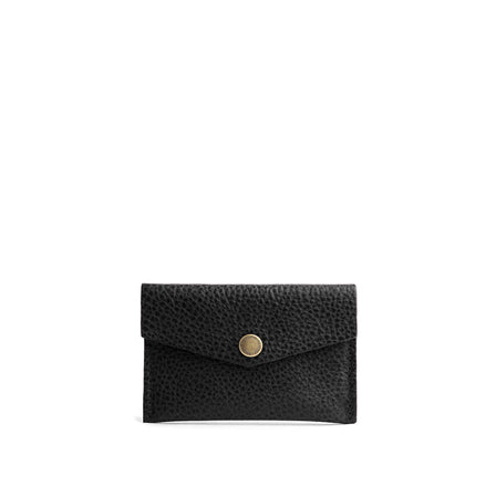 Pebbled--black | Small leather envelope card wallet with snap closure