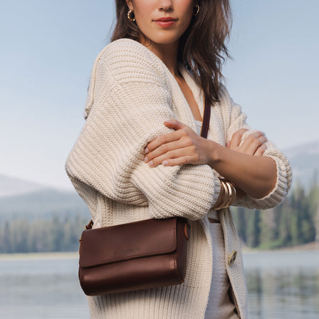 Cognac*Medium  | Leather Crossbody Bag with Magnetic Messenger Bag Closure