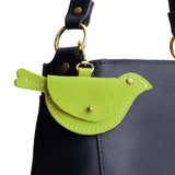 Lime | Bird shaped pouch with button closure and lobster clasp