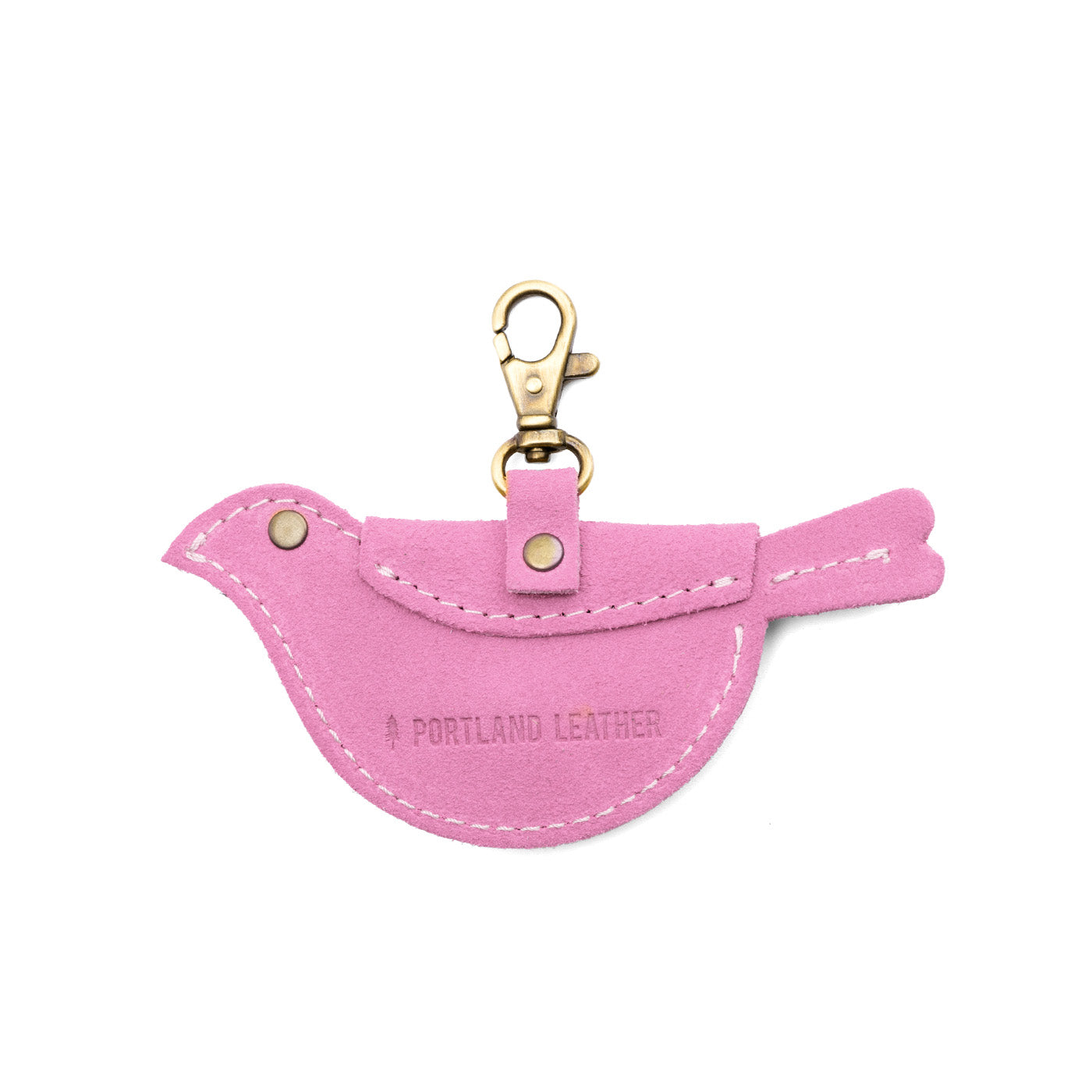 Pink Suede | Bird shaped pouch with button closure and lobster clasp