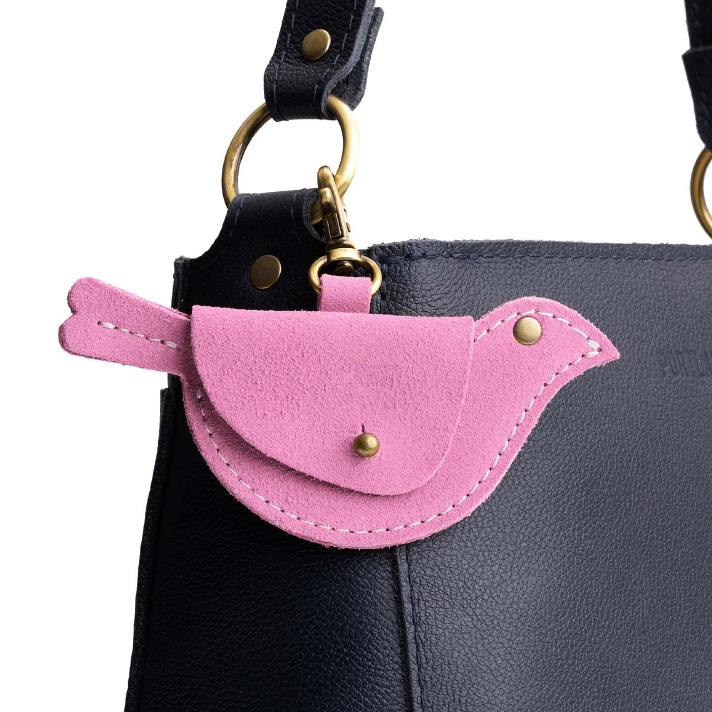 Pink Suede | Bird shaped pouch with button closure and lobster clasp