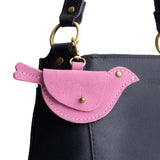 Pink Suede | Bird shaped pouch with button closure and lobster clasp
