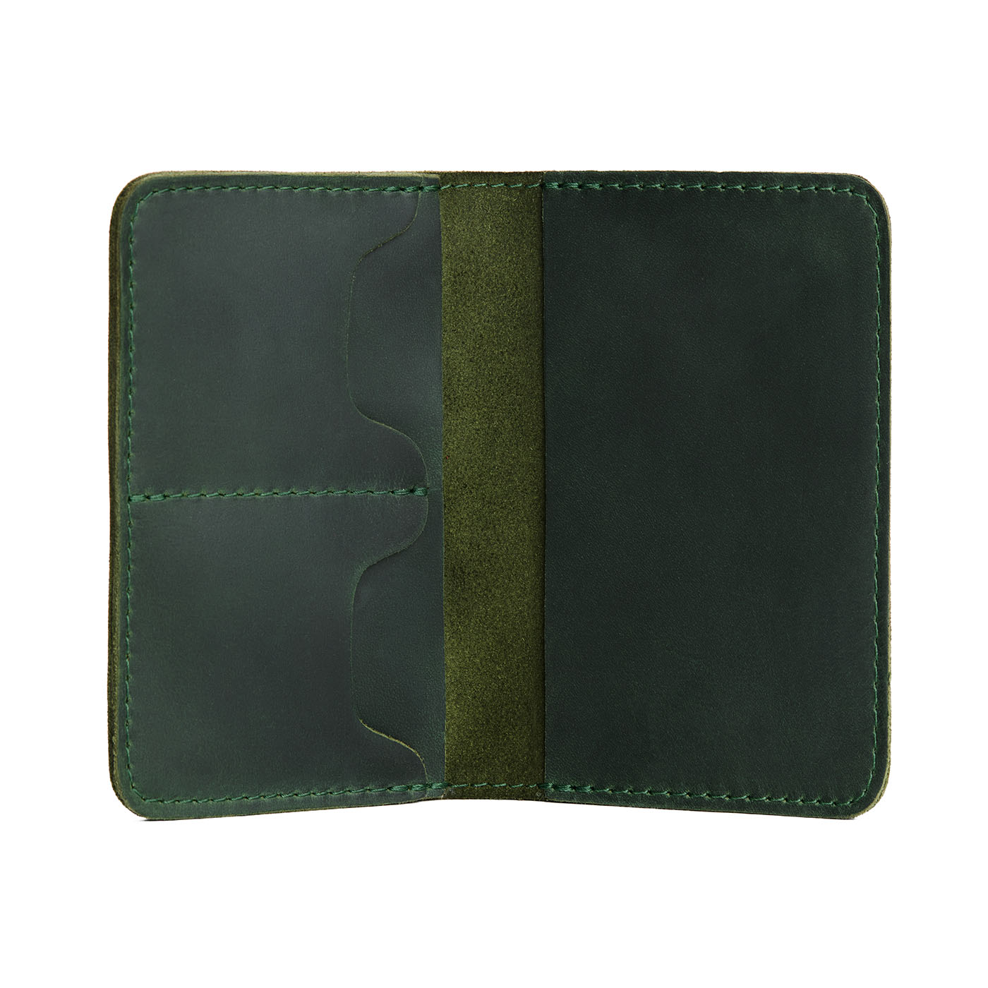 Evergreen | Leather passport case with PLG logo open shot