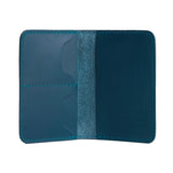 Westward Blue | Leather passport case with PLG logo open shot