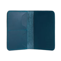 Westward Blue | Leather passport case with PLG logo open shot