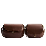 Chocolate Brown | Size comparison of two leather Crossbodies with a flaps and magnetic closures