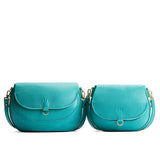 Seafoam | Size comparison of two leather Crossbodies with a flaps and magnetic closures