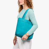 Aquamarine Medium Classic | Leather tote bag with riveted straps and exterior key loop