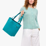 Aquamarine Medium Classic | Leather tote bag with riveted straps and exterior key loop