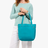 Aquamarine Medium Classic | Leather tote bag with riveted straps and exterior key loop