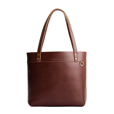 Cognac | Leather tote bag with riveted straps and exterior key loop