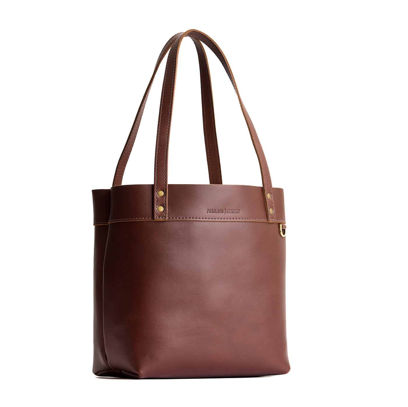 Cognac | Leather tote bag with riveted straps and exterior key loop