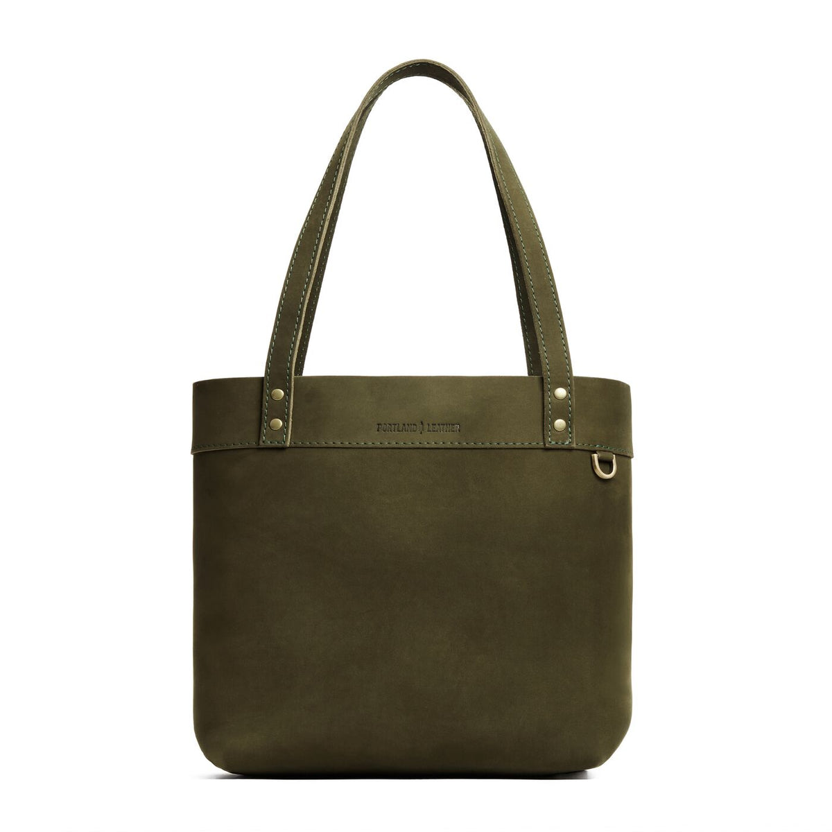 Verdant*Medium*Classic | Leather tote bag with riveted straps and exterior key loop