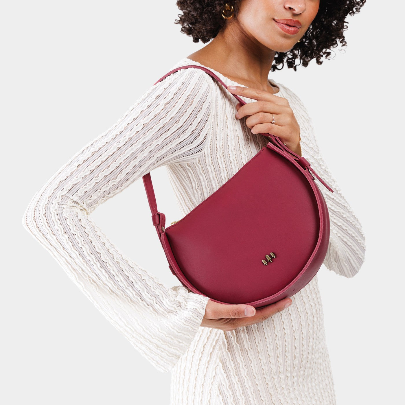 Berry Good | Model wearing a rounded structured shoulder bag