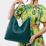 Sea Glass Oversized | Model wearing large shoulder bag with magnetic snap closure