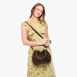 Coldbrew | Model wearing bucket bag with cinched drawstring closure