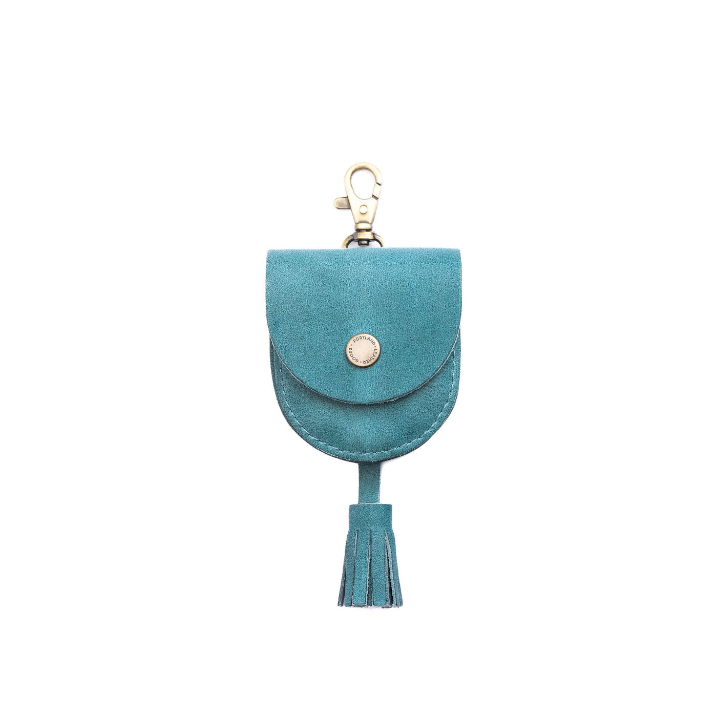 Aqua | U shaped pouch with snap closure, lobster clasp and fringed tassel