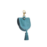 Aqua | U shaped pouch with snap closure, lobster clasp and fringed tassel