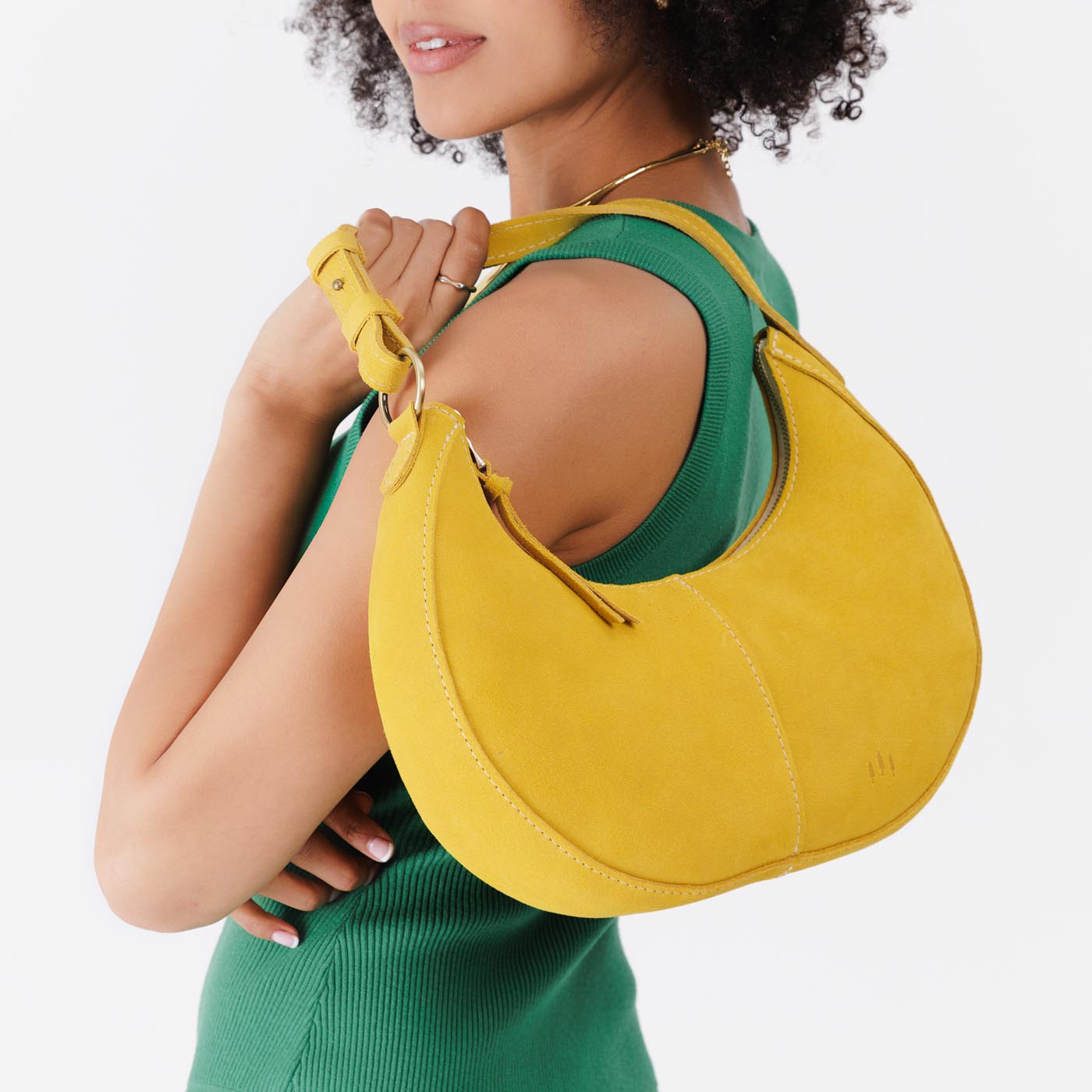 Hello Yellow*Classic | Crescent shaped shoulder bag with zipper closure and adjustable strap