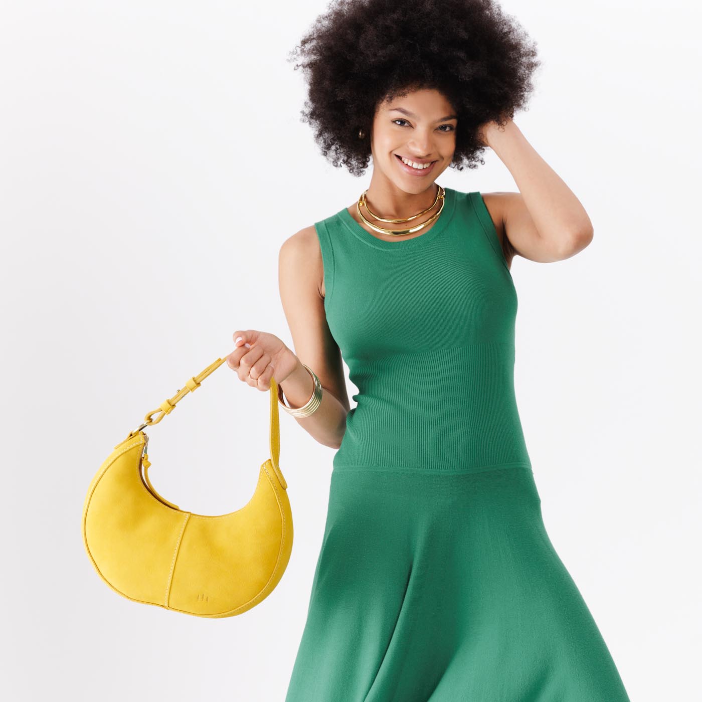 Hello Yellow*Classic | Crescent shaped shoulder bag with zipper closure and adjustable strap