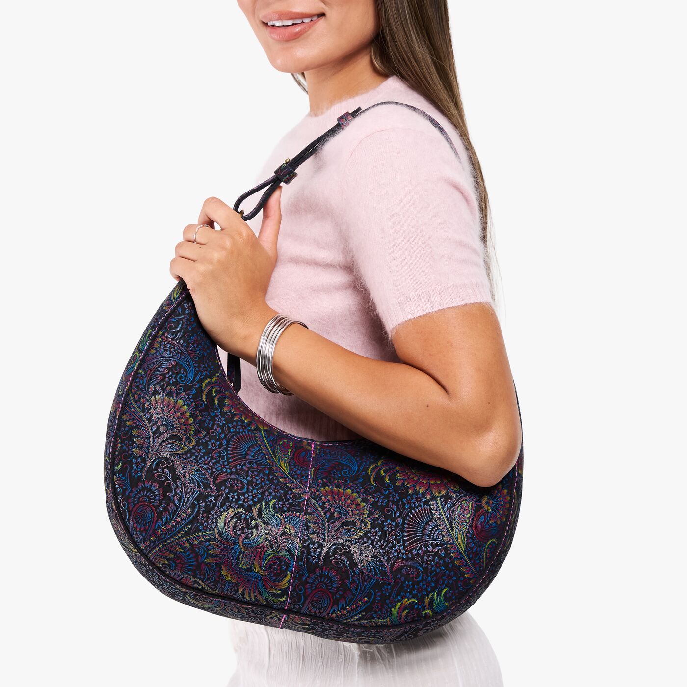 Carnival*Large  | Large crescent shaped shoulder bag with zipper closure and adjustable strap