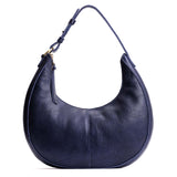 Cobalt Large | Crescent shaped shoulder bag with zipper closure and adjustable strap