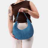 Mariner Blue Large | Crescent shaped shoulder bag with zipper closure and adjustable strap