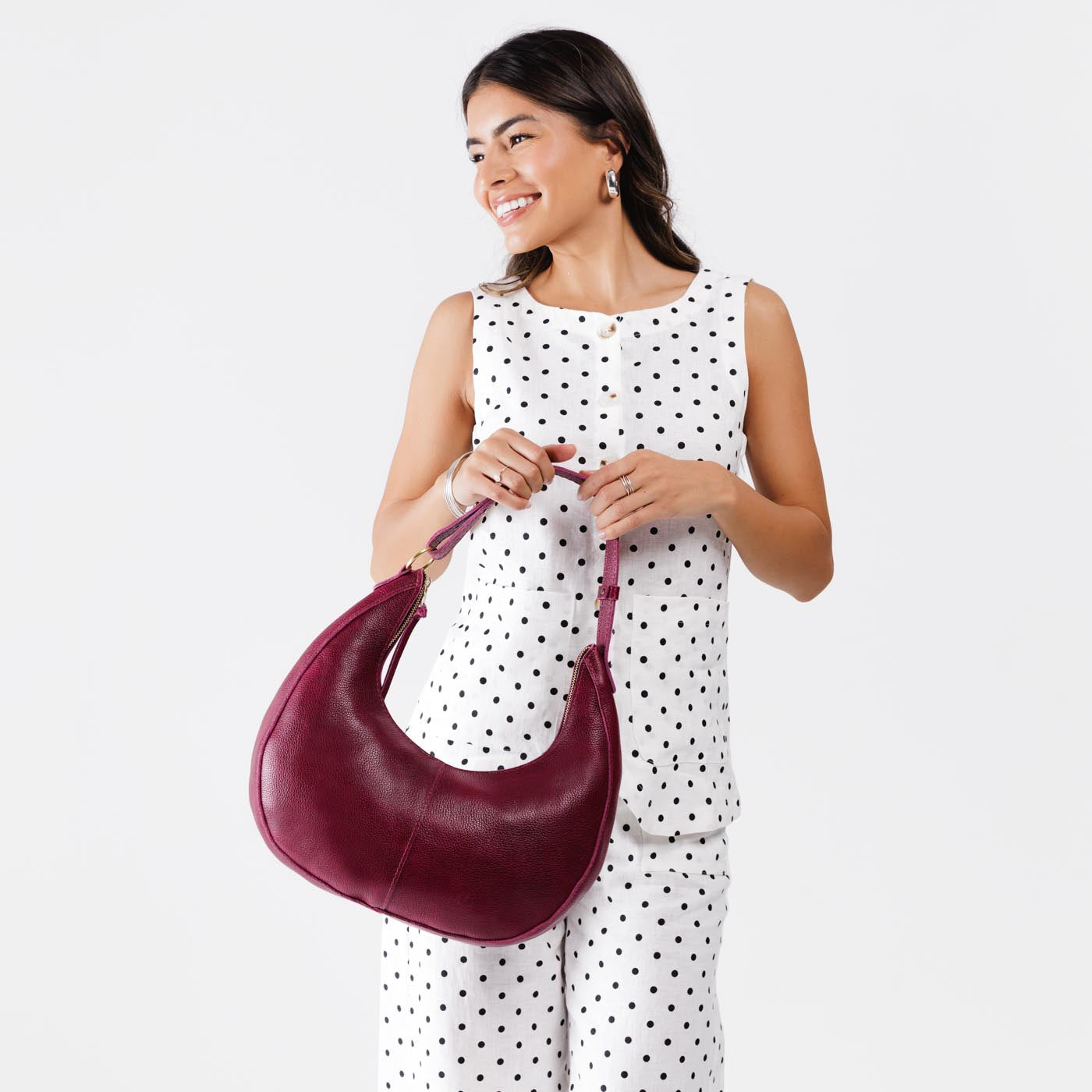 Orchid*Large | Crescent shaped shoulder bag with zipper closure and adjustable strap