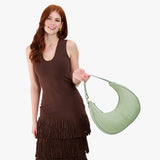Pistachio Large | Large crescent shaped shoulder bag with zipper closure and adjustable strap