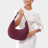 Superbloom Large | Crescent shaped shoulder bag with zipper closure and adjustable strap